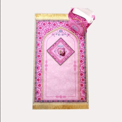 ست سجاده و جانماز و کیف مخمل مهدوی بزرگسال به رنگ صورتی